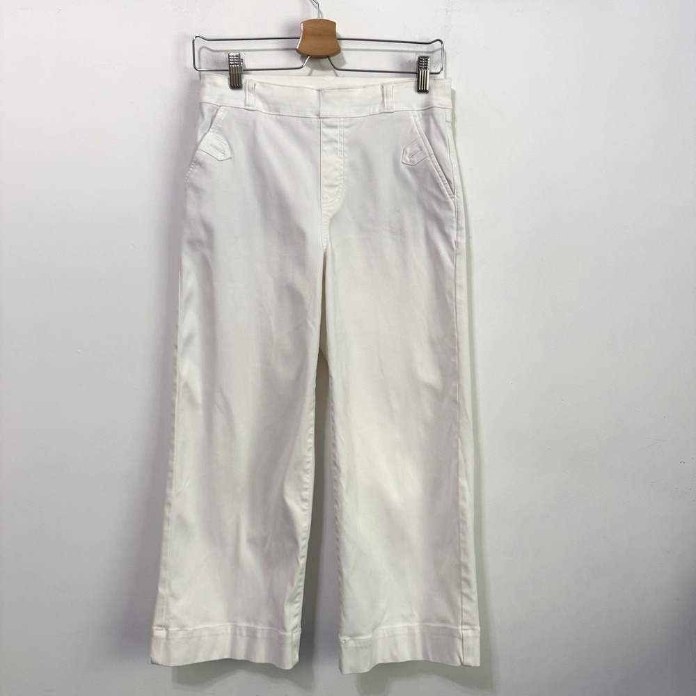 Spanx Stretch Twill Cropped Wide Leg Pants M 28x24 Heavy Denim Pull On White